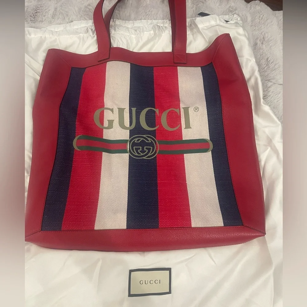 Gucci Logo Stripe Red Tote Bag - Picture 9 of 9